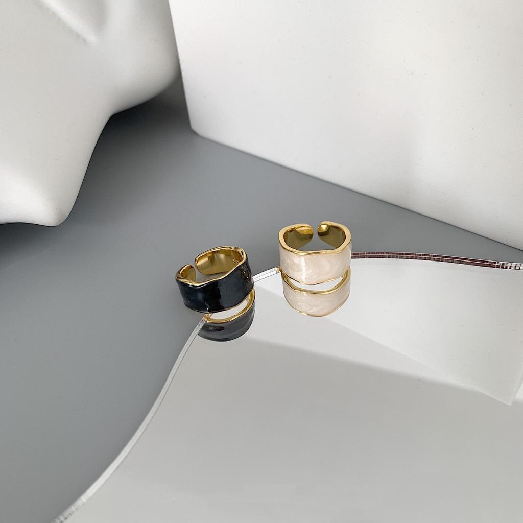 Korean New Wave Elegant Enamel Adjustable Ring - Retro Palace Style Hip Hop Index Finger Ring for Women