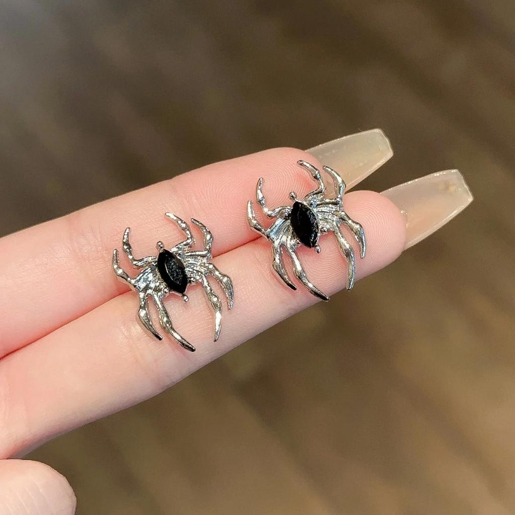 Punk Edelstahl Spinnen Ohrstecker Schwarze Ohrringe für Männer und Frauen Vintage Hip Hop Rock Piercing Ohrschmuck