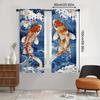 2pcs Japanese Ukiyo-e Red Carp Wave Print Curtains   Contemporary Semi-Sheer Polyester 100   Machine Washable   Rod Pocket Hanging
