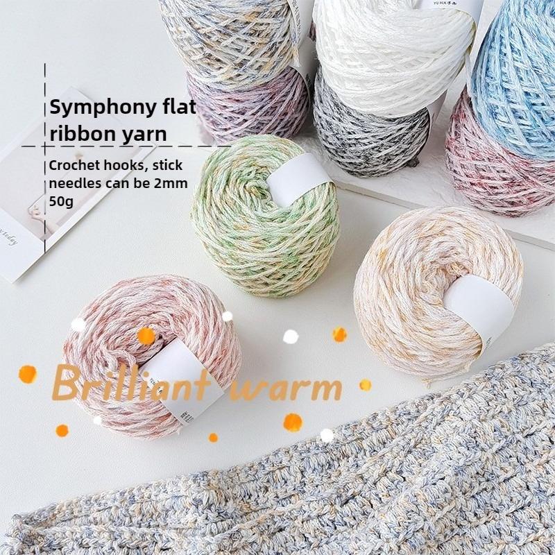50g/Ball Colorful Flat Ribbon Yarn 1.8mm Hand Woven Hollow Gradient Cotton Yarn DIY Woven Shawl Sweater Scarf Handbag Thread