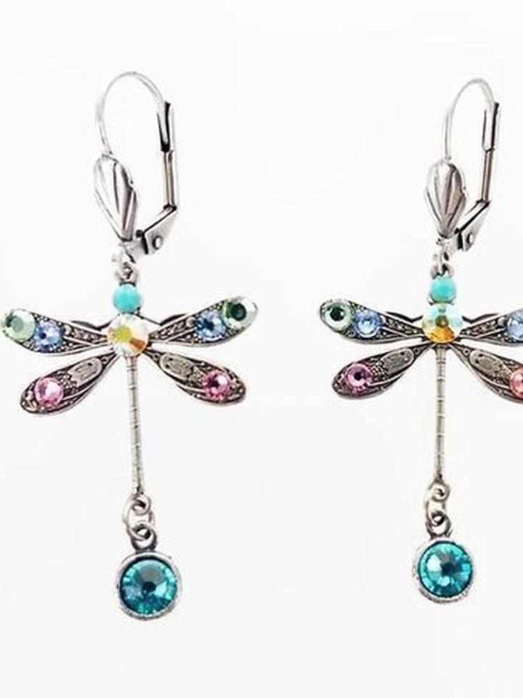 Elegant Personalized Carved Dragonfly Earrings Seven colored gems Hook Drop Earrings Wedding Engagement Earrings for women