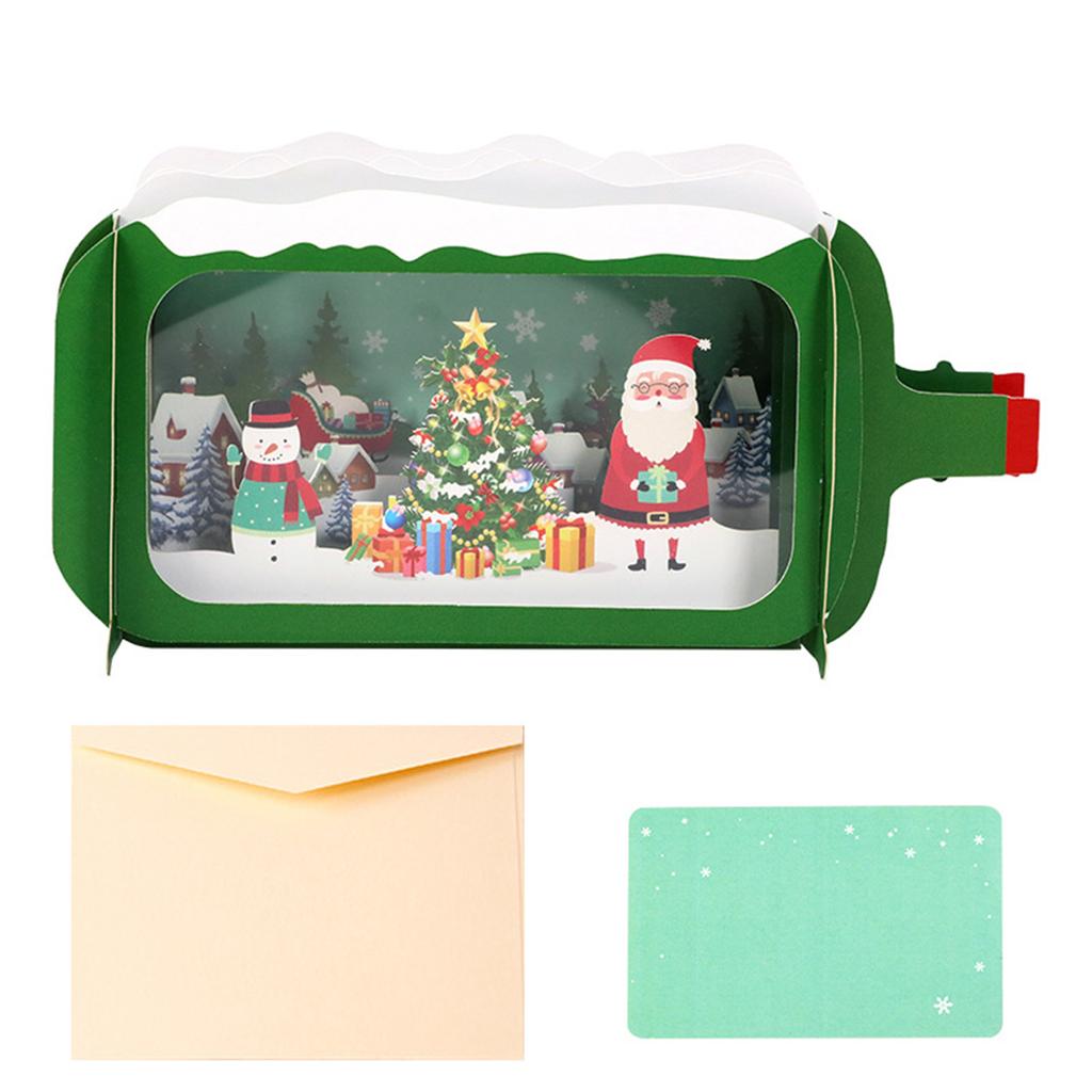 Wish Car Santa Snowman Christmas Tree with Pop Up DIY Card 3D Christmas Drift Bottle Greeting Card with Envelope for Party Favor