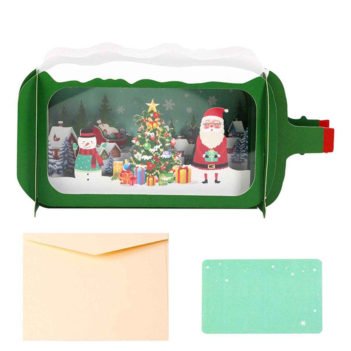 

Wish Car Santa Snowman Christmas Tree with Pop Up DIY Card 3D Christmas Drift Bottle Greeting Card with Envelope for Party Favor
