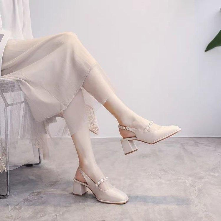 

Босоножки Baotou женские лето 2025 новые универсальные нежный стиль квадратный носок туфли на толстом каблуке Мэри Джейн на высоком каблуке 40