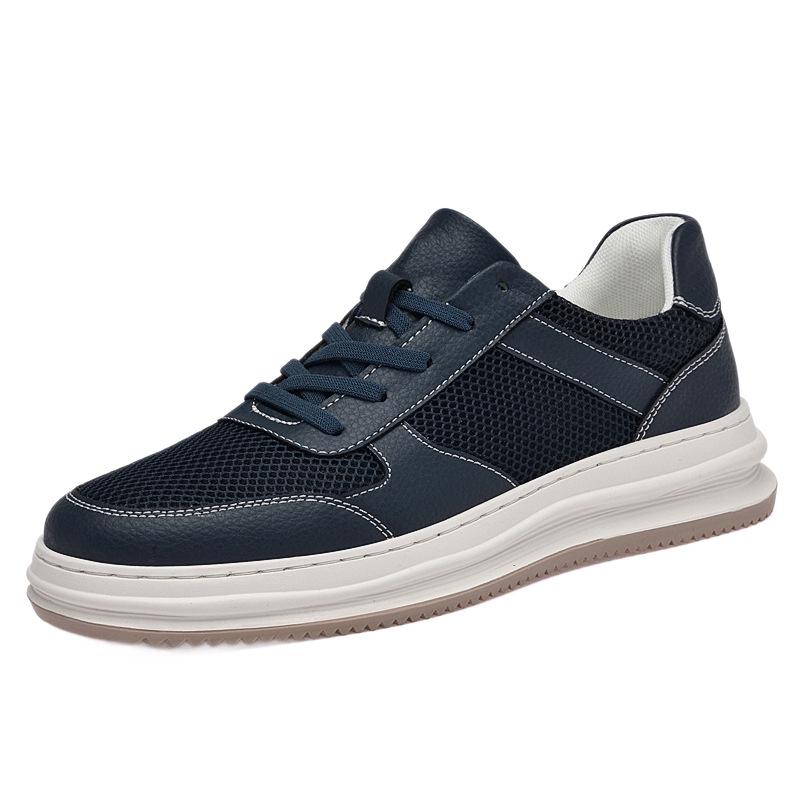 New Men's Breathable Mesh White Sneakers: Thick Sole, Round Toe, Lace-Up, Versatile for Casual and Work Wear
