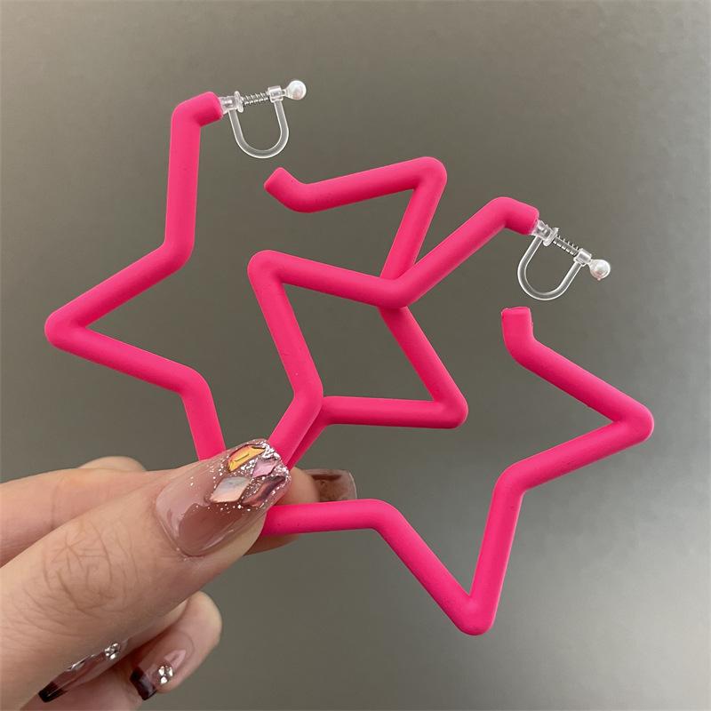 Colorful Earrings with Fluorescent Effect, Featuring Exaggerated Personality, Five-pointed Star-shaped Ear Holes, Ear Clips and Dangling Fringes.