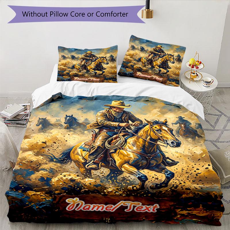 3PC Custom Name Rodeo Cowboy Adventure Bedding Set Printed  Bedding Set Duvet Cover Closure Includes 1 Duvet Cover & 33 Pillowcases for Bedroom