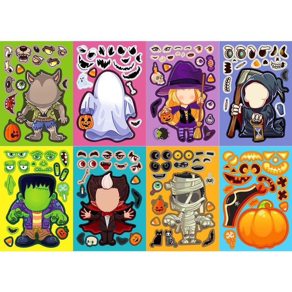 Toy Puzzle Stickers Halloween Make A Face Stickers Handicrafts Waterproof Repeat Stickers