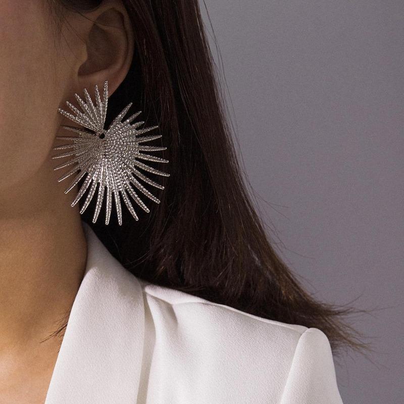 Shape Fan Stud Vintage Heart Ear Earrings Statement Party