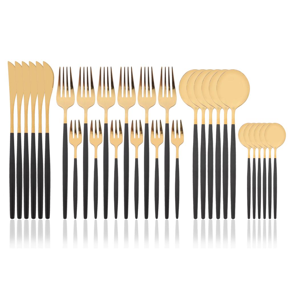 30Pcs White Gold Cutlery Set Stainless Steel Tableware Knife Cake Fork Coffee Spoon Dinnerware Set Kitchen Flatware Silverware