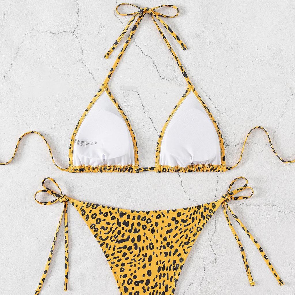 2024 European & American Women's Triangle Cup Printed Lace-Up Bikini Swimsuit