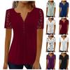 Camiseta casual con botones plisados ​​y manga corta con estampado de color sólido para mujer