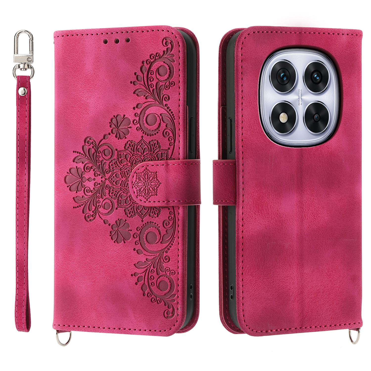 

Для Xiaomi Redmi Note 14 Pro 5G/Poco X7 5G Чохол з квітковим візерунком Шкіряний гаманець Чохол для телефону зі шнурком Wine Red