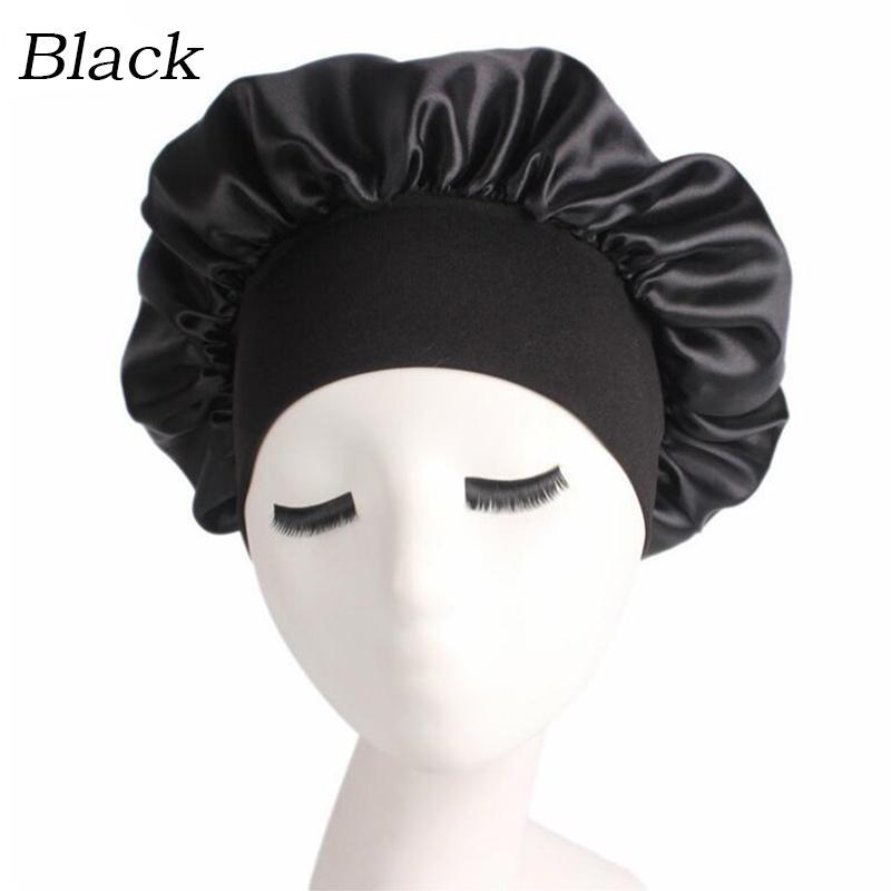 Lady Wide Band Satin Cap Night Sleeping Hats Silk Hair Cover Bandana Shower Caps Adjust