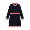 Color Block Striped Round Neck Comfortable Fashion Knit Long Sleeve Dress Women Dresses Legendary-Blue F11W111311F-NV