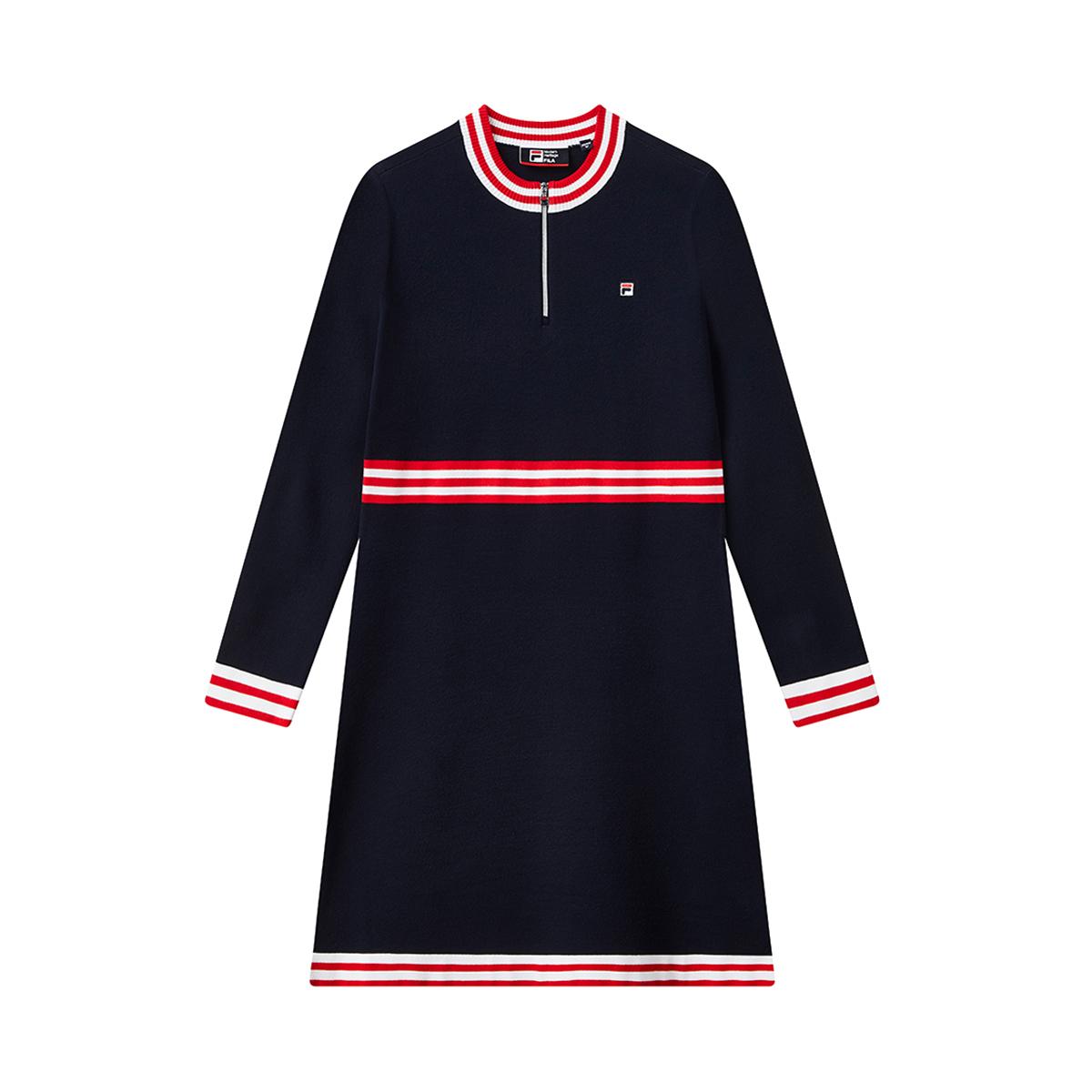 

Fila Платье женское трикотажное модное удобное с круглым вырезом в полоску с цветными блоками и длинным рукавом Legendary-Blue F11W111311F-NV L