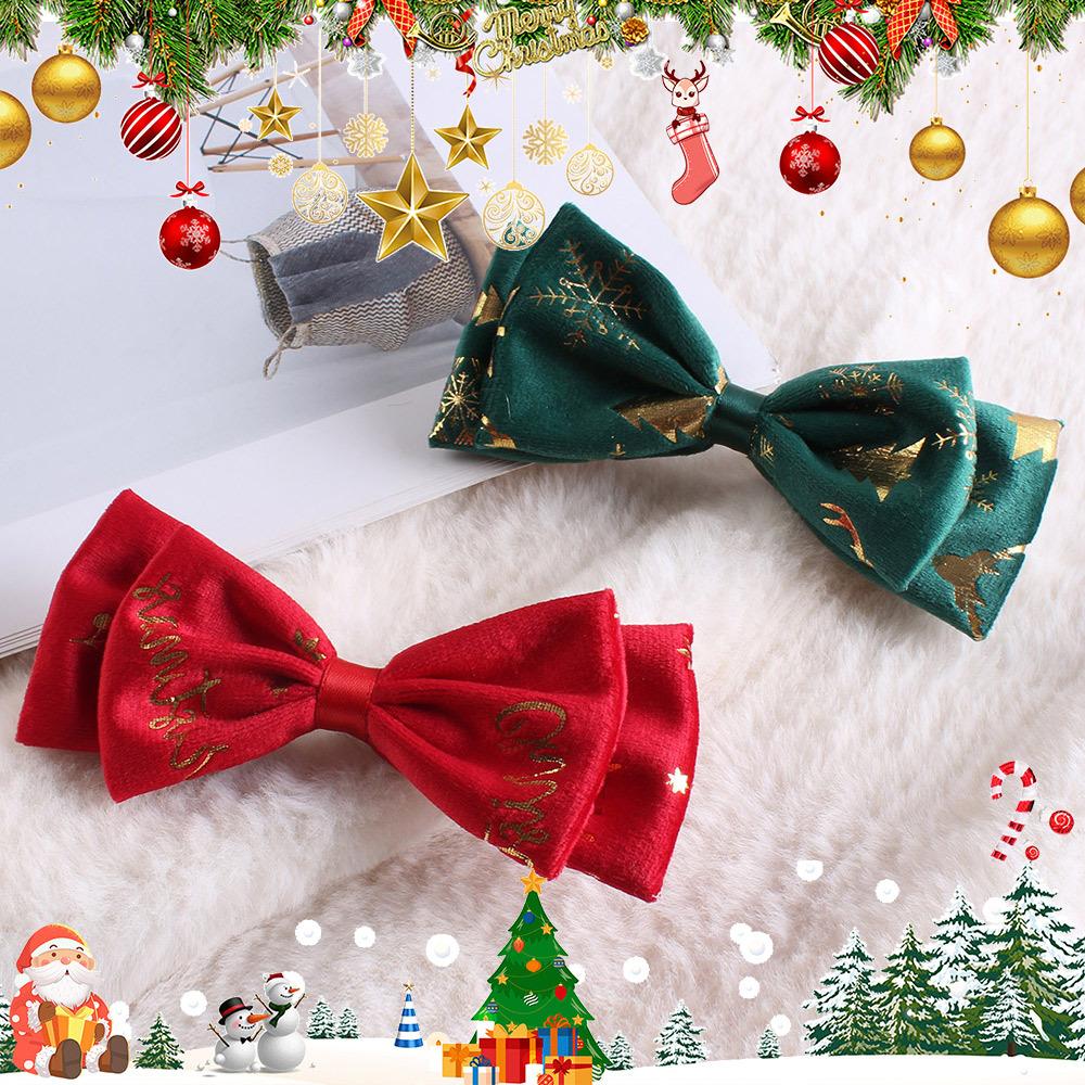 Women Bowknot Hairpin Christmas Party Styling Hairs Accessories Gold Stamping Pattern Cute Girls Hairpin Bangs Braid Hair Clip