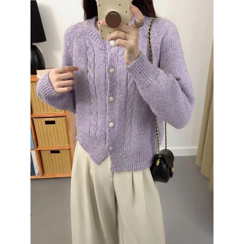 

Осенне-зимние топы новые свитера с пайетками женская мода вязаный кардиган с перекрученным круглым вырезом свободный ленивый стиль женская одежда one size fits all светло-фиолетовый