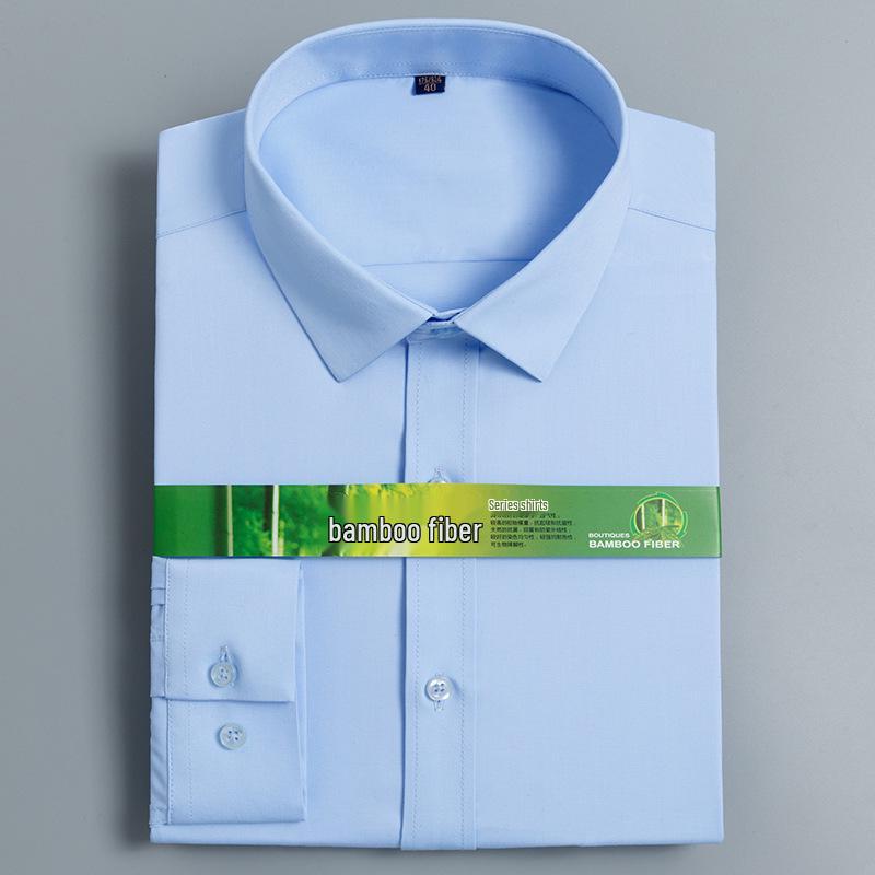 Men's Long Sleeve Bamboo Fiber Slim Fit Shirt - Solid Color, Iron-Free, Micro-Elastic.