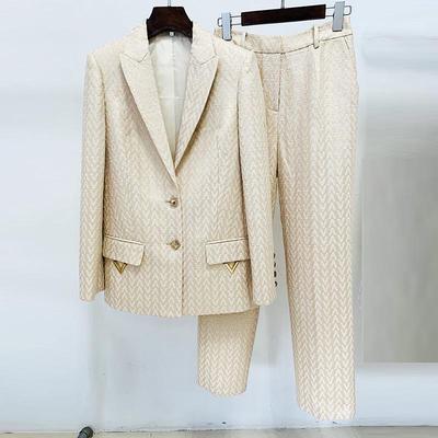 In Stock: 2025 Early Spring Celebrity Fashion Jacquard Suit with Skinny Pants - Two-Piece Set