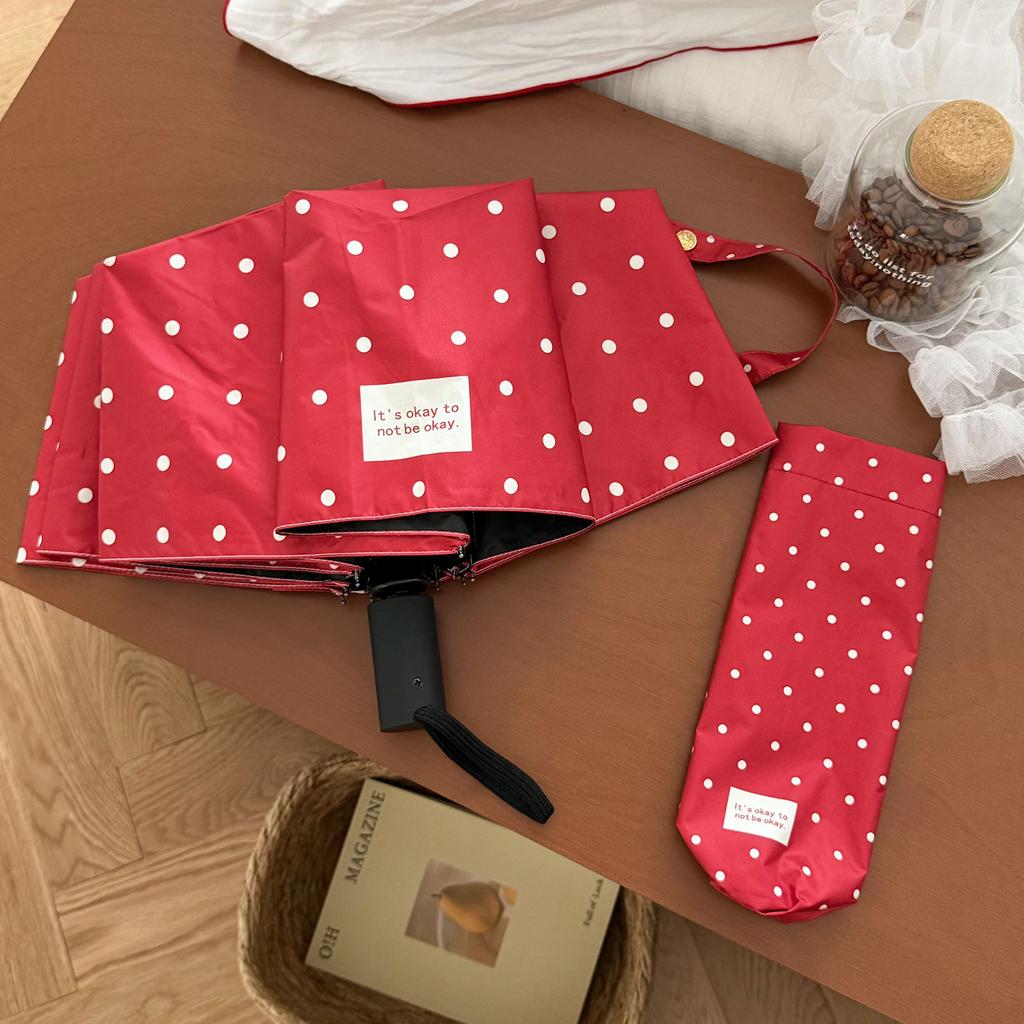 New Korean small polka dot folding umbrella sunscreen ultraviolet vinyl parasol weather and rain portable sun umbrella