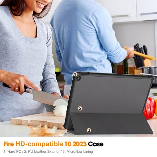 Étui de protection pour tablette pour Fire-HD 10 Pliable Slim Couleur unie Antichoc Faux cuir Couverture complète Veille