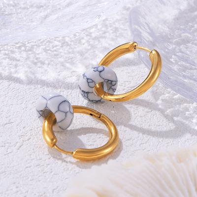 Stil Grüne Kiefer Tigerauge Naturstein Geometrische Ohrringe Titanstahl Plattiert 18K Gold Nische Einfache Temperament Ohrringe