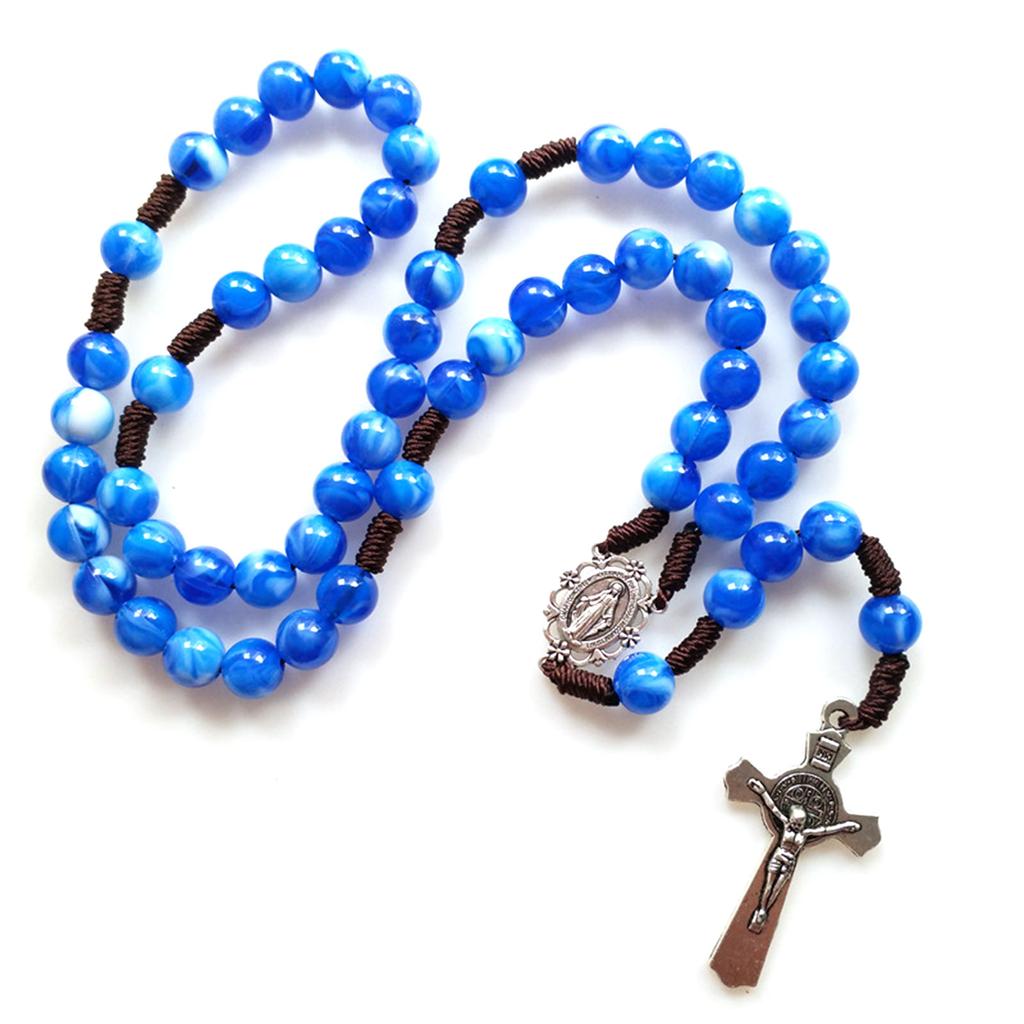 Rustic Agate Catholic Rosary Necklace Decorative Charm Pendant Supplies for Christian Church Birthday Festival Gift