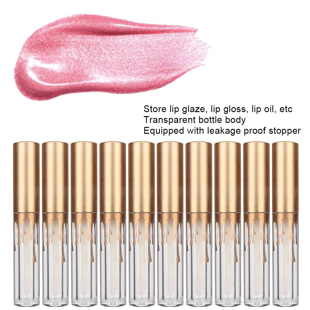 10pcs Empty Lip Gloss Tube DIY Lipstick Bottle Container Makeup Tool (2.5ml Pc Matte Gold Cap)