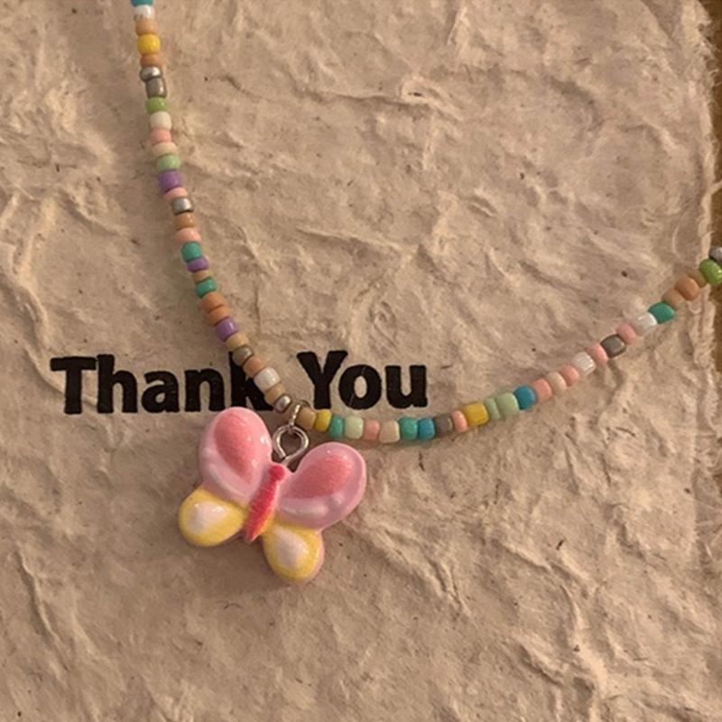 Butterfly Beaded Necklaces Butterfly Choker Pendant Necklace Beaded Choker Resin Material Perfect Gift for Girl Children