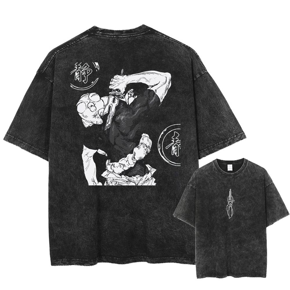 Men Women Vintage Oversize Washed Tee Unisex Harajuku Streetwear Anime Print T-Shirt Summer Short Sleeve Casual Cotton Tshirt