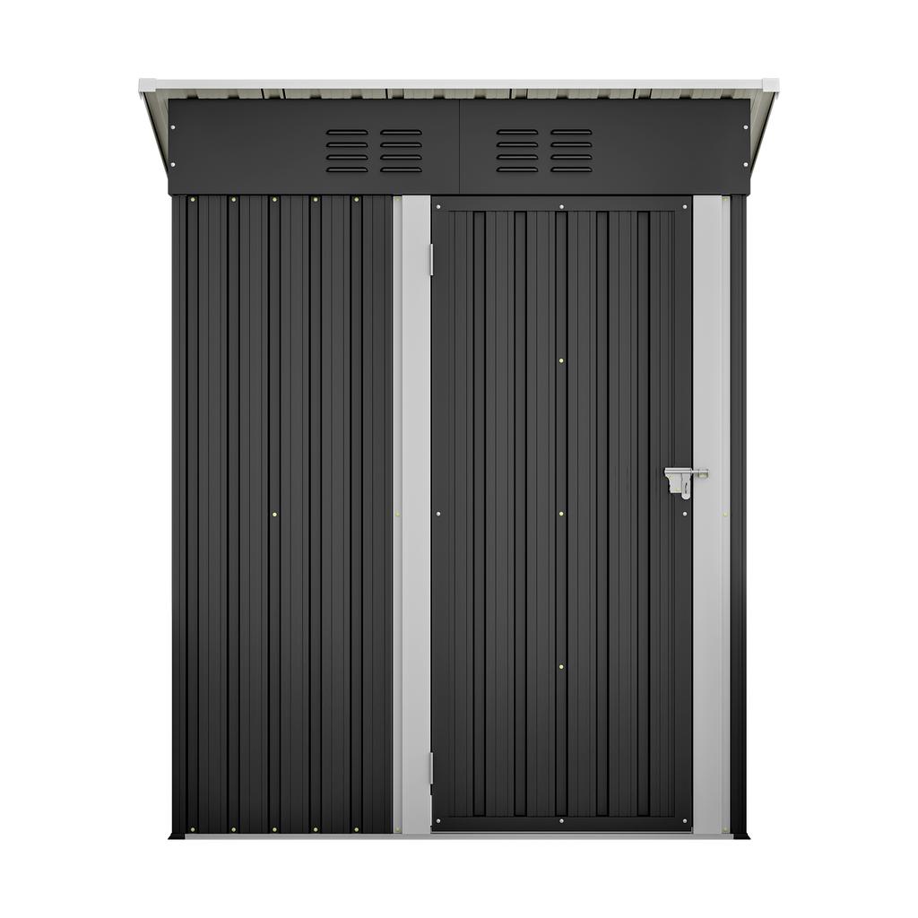Capanno da Giardino Tetto Piano 152x84x182 cm, Capanno Attrezzi con Porta in Metallo Chiusurabile, Senza Finestra, 1,27 m² di Spazio di Stoccaggio, Design Resistente alle Intemperie per Attrezzi da Giardino, Nero