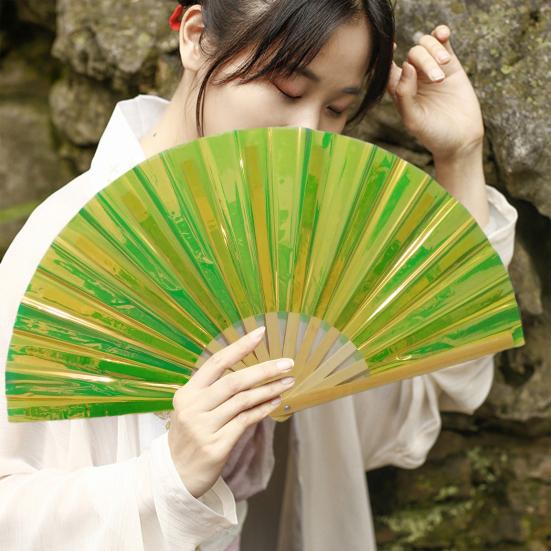 Folding Fan Colorful Handheld Fan with Bamboo Bones for Festivals Rave Parties Performance Home Decoration