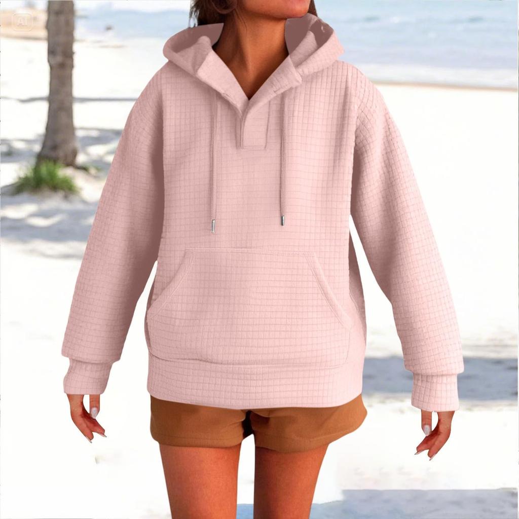 Women's Fashionable Long-sleeved Pullover And Solid-color Hooded Sweatshirt