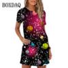 Cute cartoon animal print women's casual dog cat short sleeved mini dress summer new women's dress vest