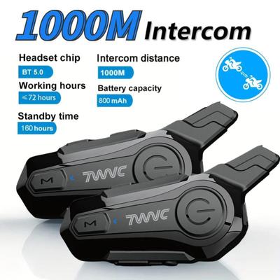Zestaw słuchawkowy Bluetooth 5.0 do kasku motocyklowego E1 + wodoodporność IPX6 + 2 kierowców + zasięg 1000 m + muzyka w trybie głośnomówiącym do jazdy na świeżym powietrzu