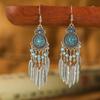 Vintage Bohemian Drop Dangle Earrings For Women Geometric Crystal Beads Handmade Leaf Tassel Ethnic Boho Beach Holiday Zircon
