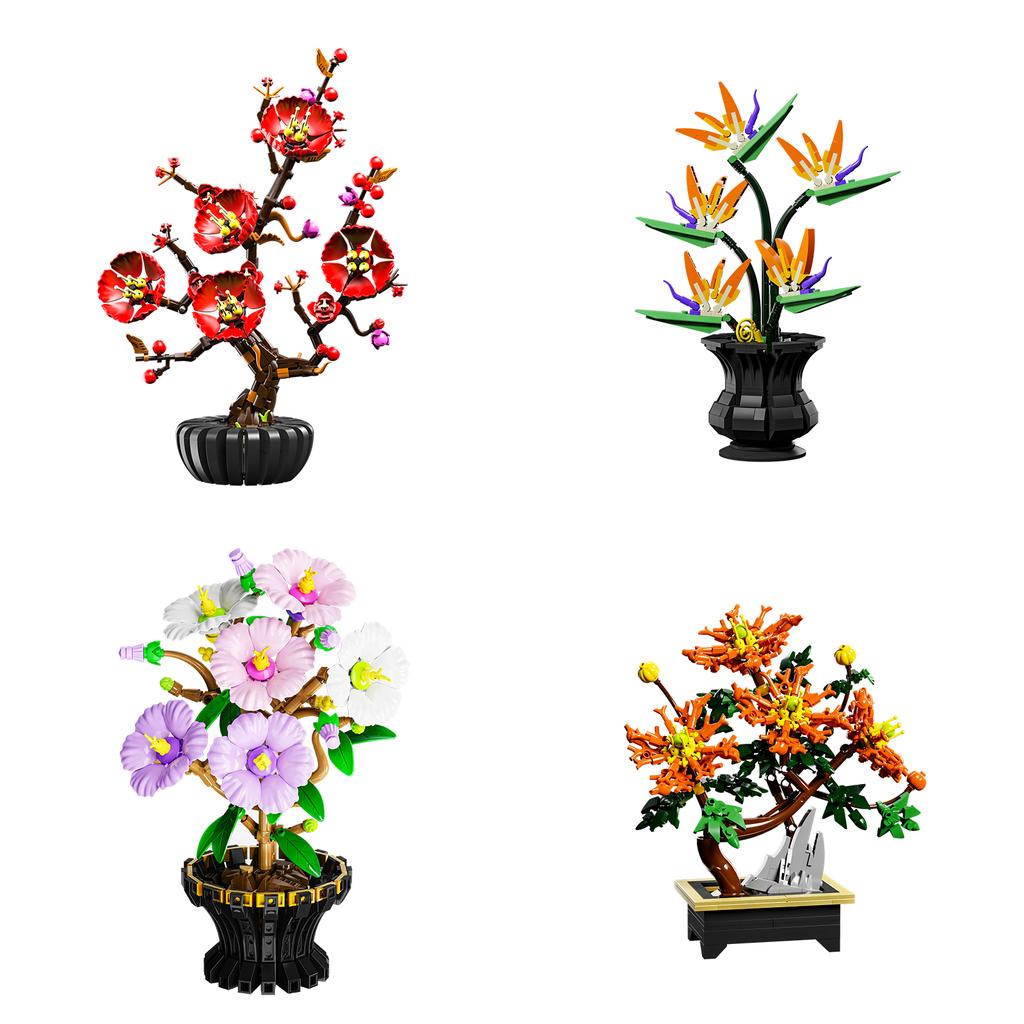 Plant Series Bonsai Flower Building Blocks Set, Artificial Flower Home Decor Model Assembly Toy, Girl'S Birthday Toy Gift