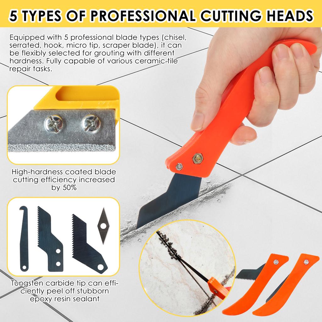 Grout Removal Tool Kit Efficient Tile Grout Cleaner with Hook Knife Serrated Knife and Blades for Floor Tile Cleaning Tile Grout
