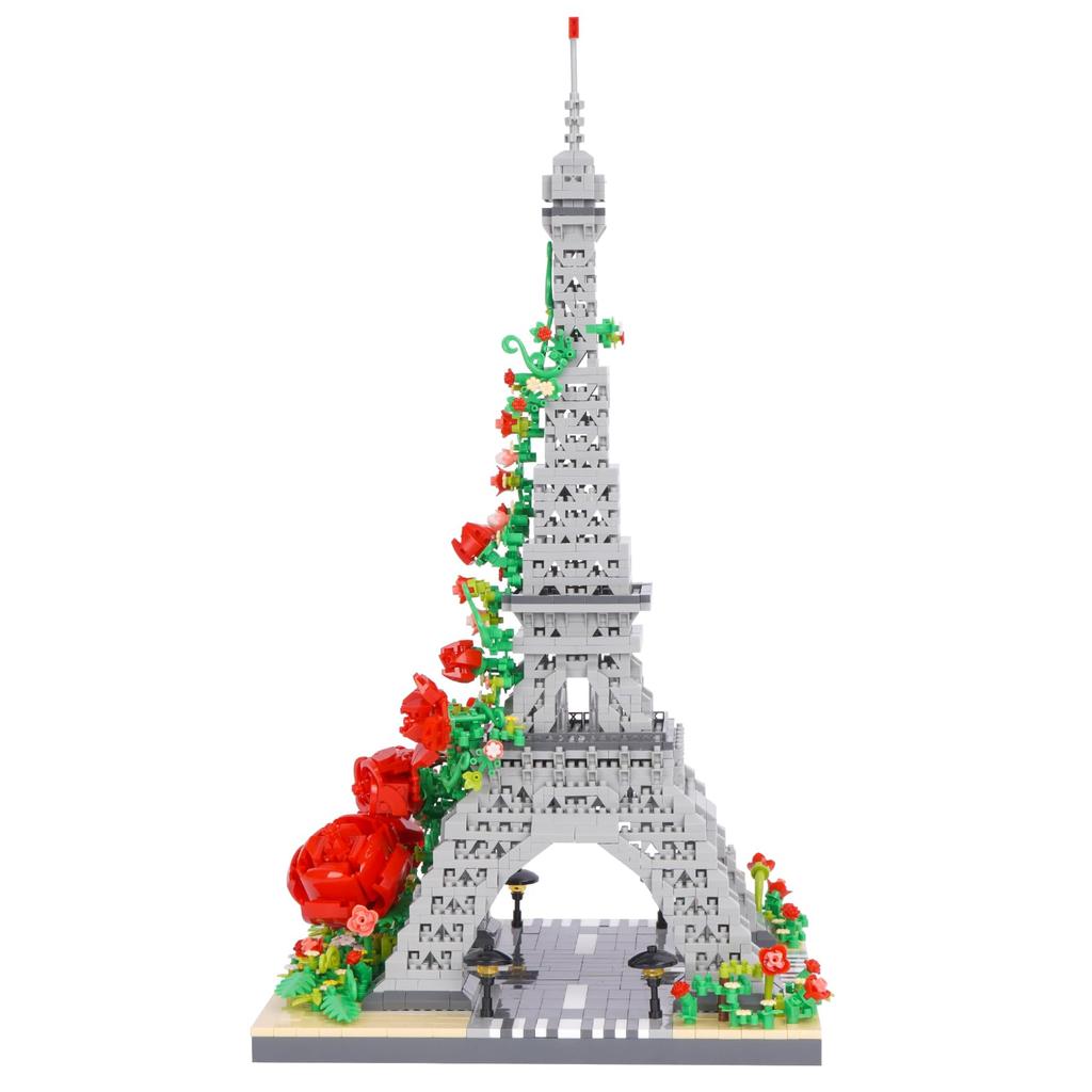 LULUFUN Eiffel Tower Micro Block Building Toy, Flowers, Roses, Paris, Banks of the Seine, Building Set, Eiffel Tower, Tourist Attraction, World