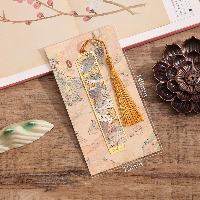 

Exquisite Mountain River Aesthetics Bookmark Artistic Hollow Painting Design With Long Tassel Book Lovers Reading Bookmark
