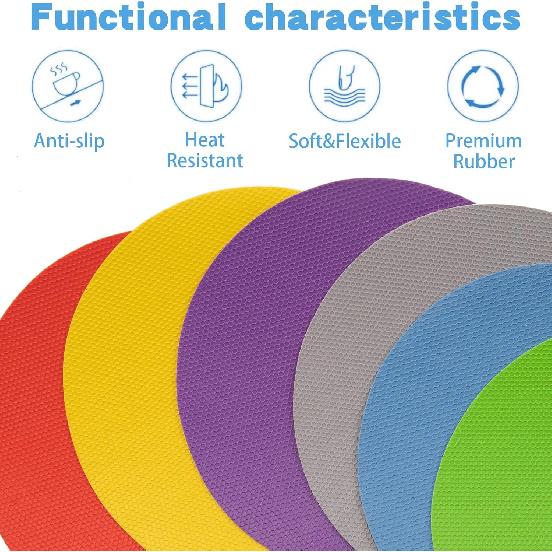 6Pcs Rubber Jar Gripper Pads, Multi-purpose Jar Opener Grippers, Bottle Lid Openers Round Kitchen Coasters for Elderly Children Women Weak Hands