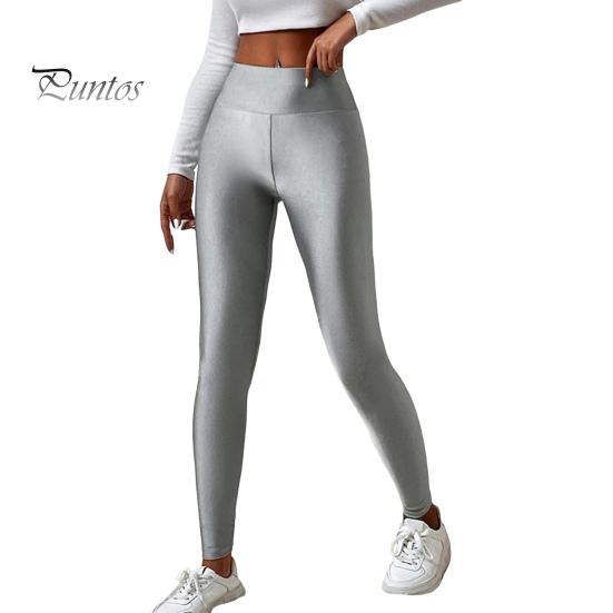 Leggings for kvinner med høy elastisitet Slim Fit Ensfarge Glanset Yogabukser med høy midje Vår Høst Aktiv slitasje