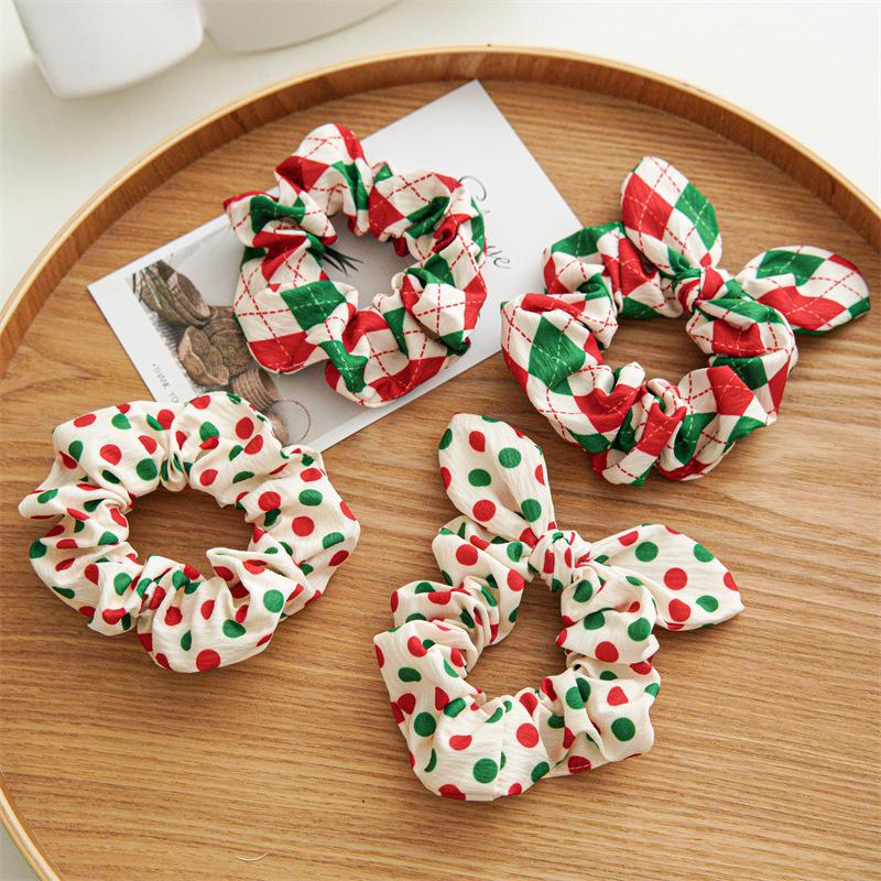 12pcs/pack Merry Christmas Pretty Print Hairbands for Women Girls Thick Ponytail Holder Hair Ties Elastic Hair Bands Accessories