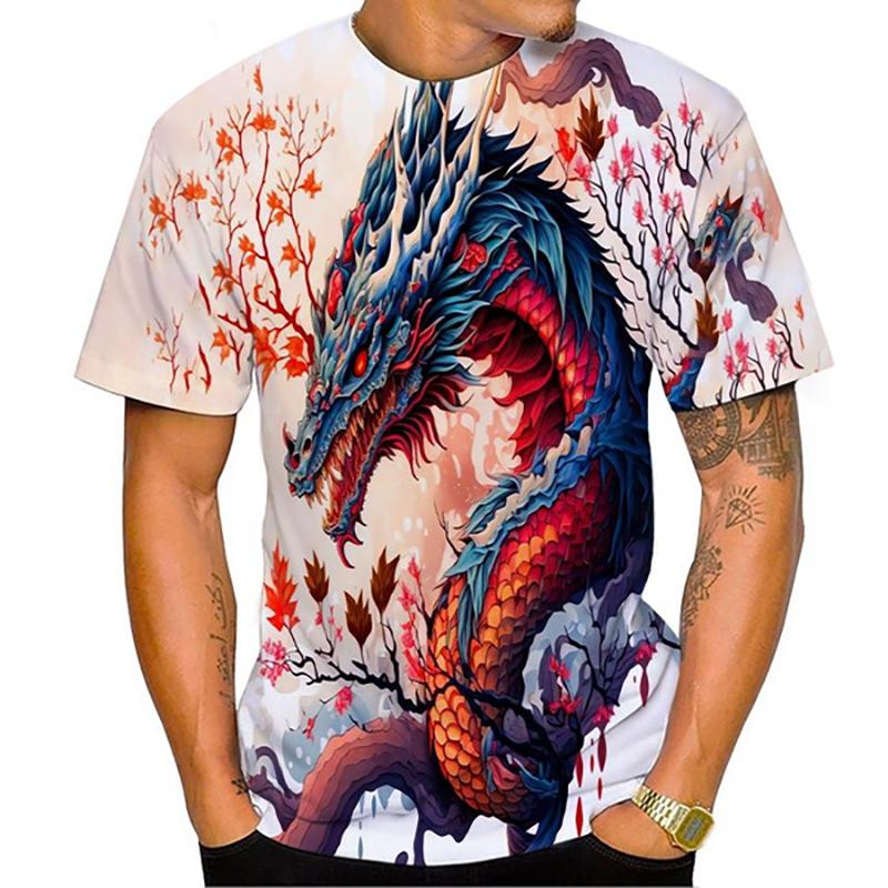 Tricouri cu Imprimeu 3D Floral Dragon Nou Bărbați Femei Modă Gât O Mânecă Scurtă Tricou Supradimensionat Harajuku Y2k Topuri Tricouri Haine Copii