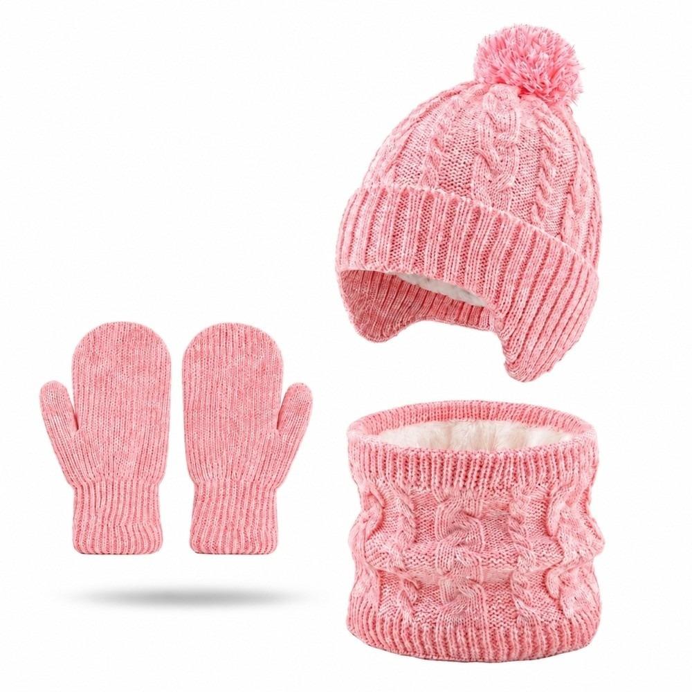 Colorful Kids Hat Scarf Gloves Set Thickened Gloves Warm Pullover Hat For Children