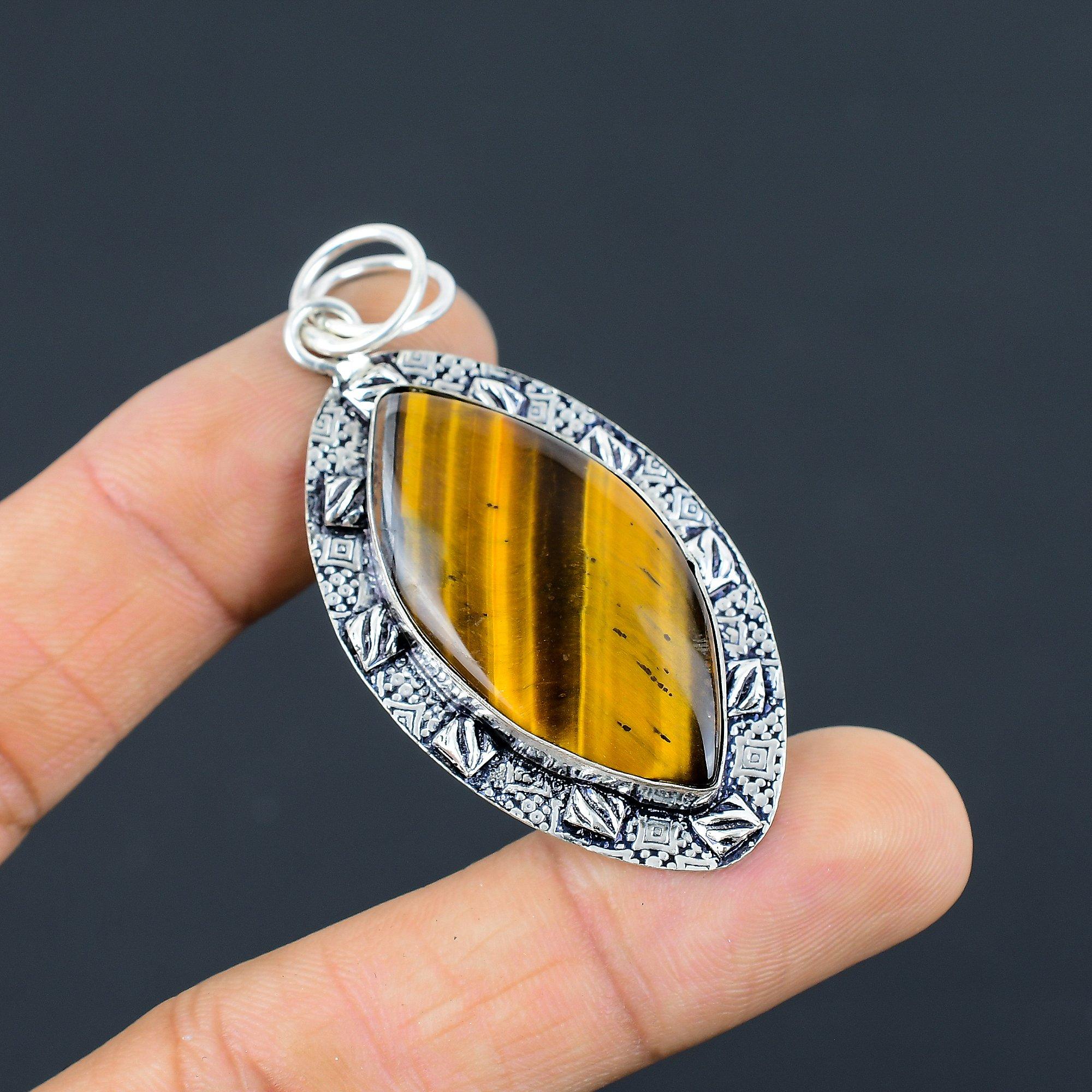 

Daughters Day Deal Sterling Silver Natural Tiger Eye Mother New Pendant Jewelry