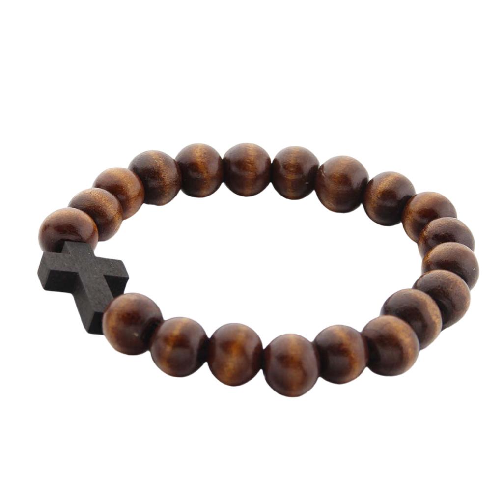 Armband med träpärlkors med naturlig finish Kors Spirituellt armband för religiös tröst och miljövänlig stil