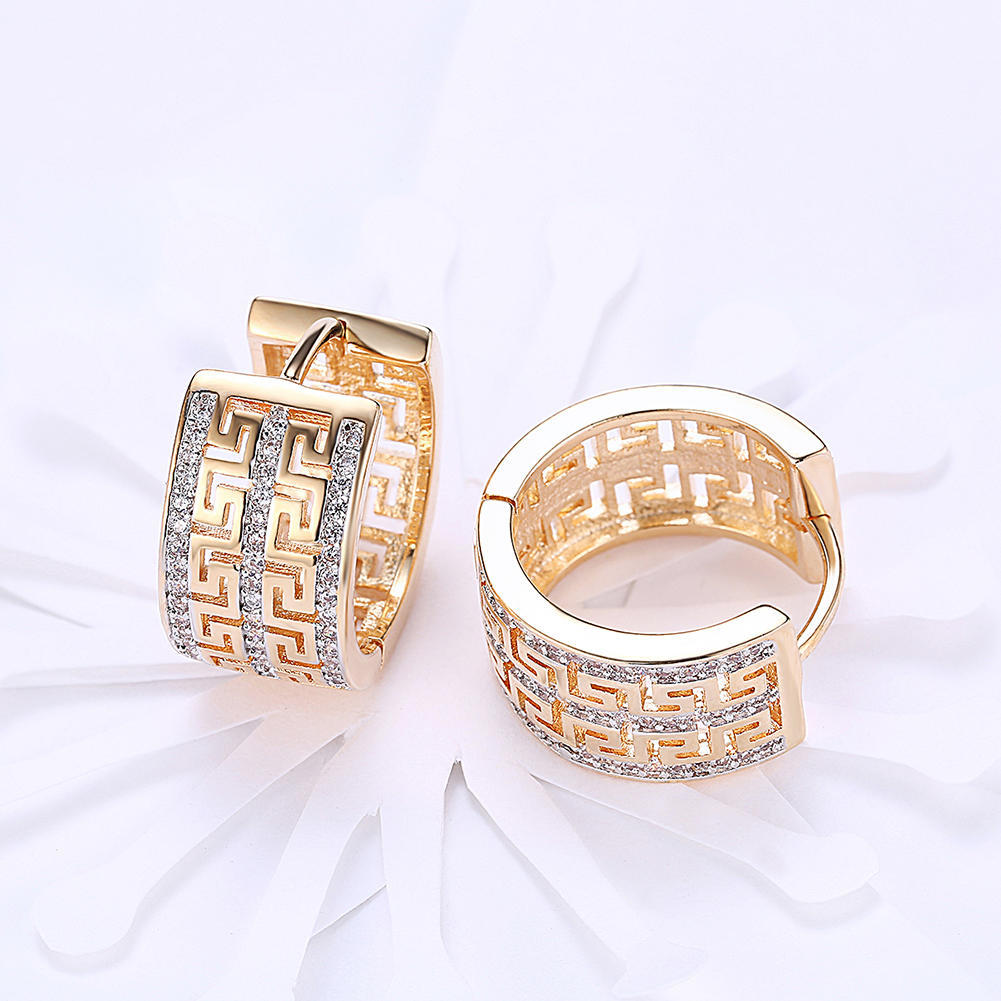 8k Gold Plated Zirconia Earring High Quality Double Row Great Wall Pattern Earrings