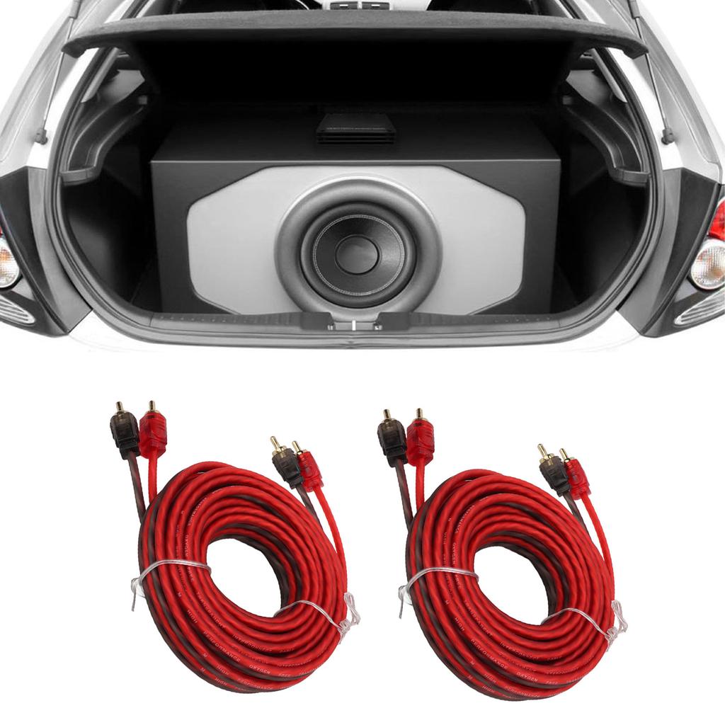 2pcs Car RCA Cable Male to Male 5m Long Universal Rubber Coated High Conductivity for Stereo System